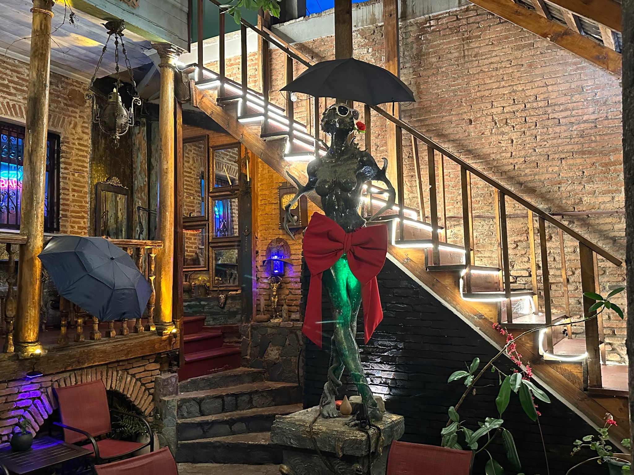 Courtyard sculpture and staircase